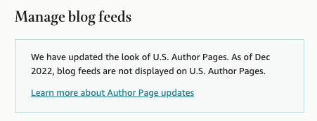 Notification about U.S. Author Pages blog feed updates as of December 2022